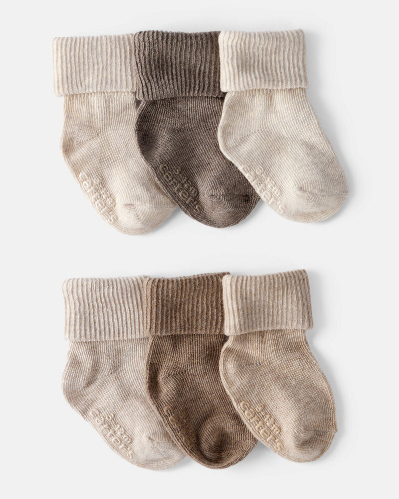 Baby 6-Pack Ankle Socks - Brown, image 1 of 2 slides