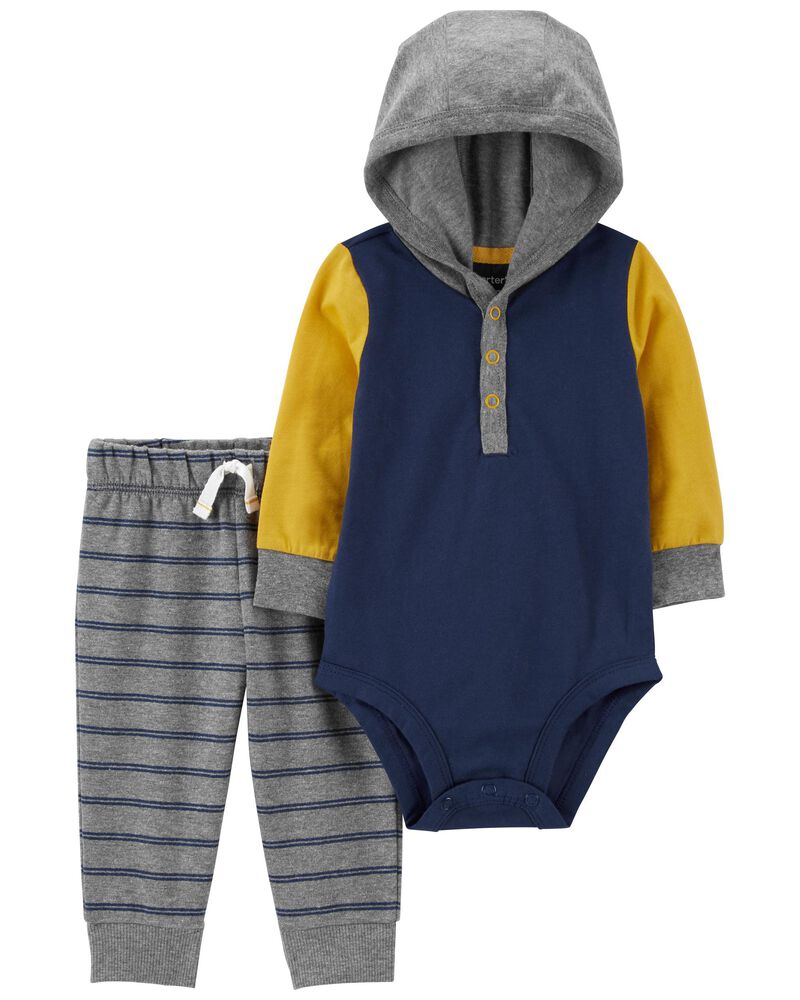 Baby 2-Piece Hooded Bodysuit Pant Set, image 1 of 2 slides
