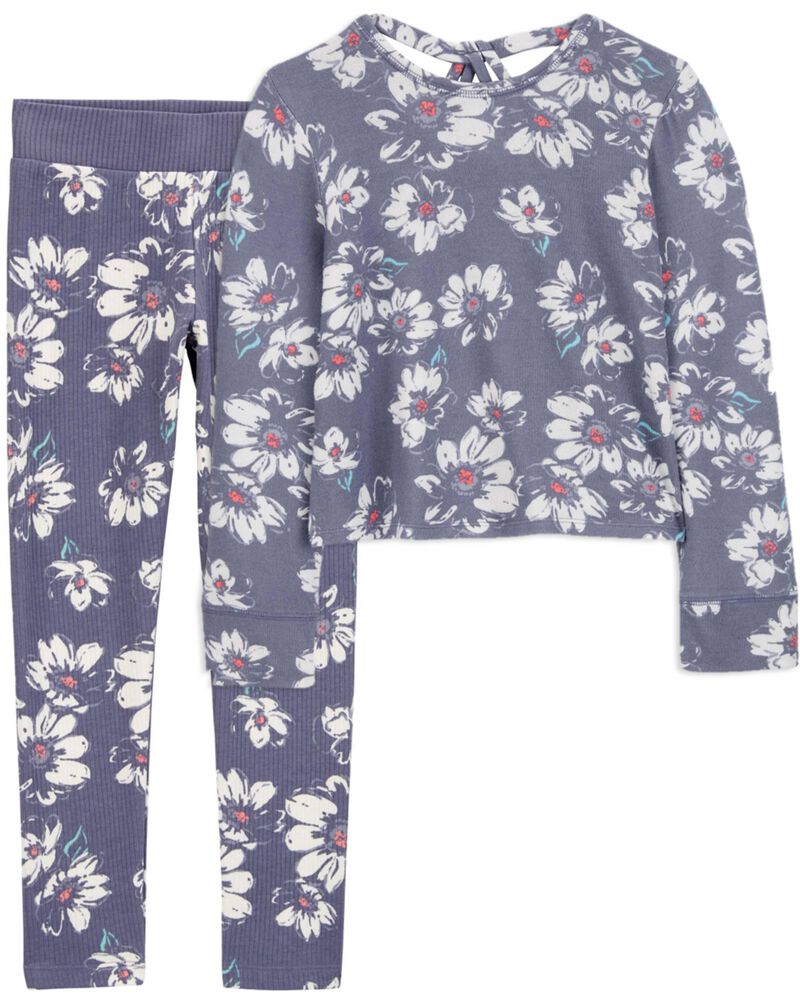 Kid 2-Piece Floral Knit Top & Leggings Set, image 1 of 7 slides