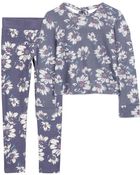 Kid 2-Piece Floral Knit Top & Leggings Set, image 1 of 7 slides