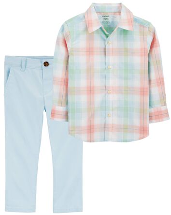 Toddler 2-Piece Button-Down Shirt & Flat-Front Pants Set, 