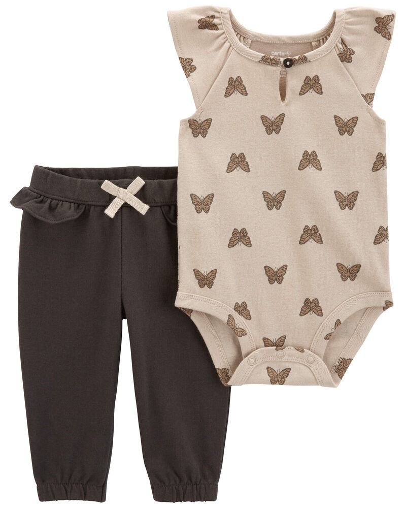 Baby 2-Piece Butterfly Bodysuit Pant Set, image 1 of 3 slides