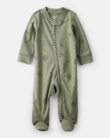 Baby Boy Dragon Print 100% Cotton Long-Sleeve Sleep & Play - Green, 