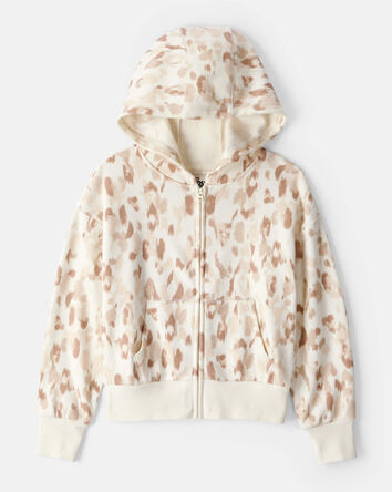 Girls Cheetah Print DayDream Fleece Hooded Zip-Up Jacket - Cream, 