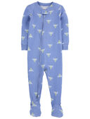Blue - Baby 1-Piece Bee Print PurelySoft Footie Pajamas