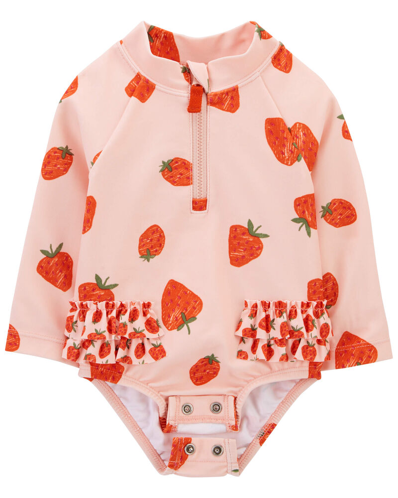 Baby Strawberry 1-Piece Half-Zip Rashguard, image 2 of 5 slides