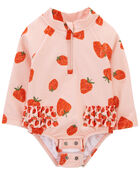 Baby Strawberry 1-Piece Half-Zip Rashguard, image 2 of 5 slides