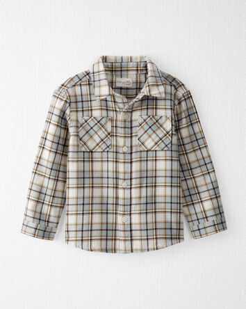 Toddler Organic Cotton Herringbone Button-Front Shirt in Plaid, 