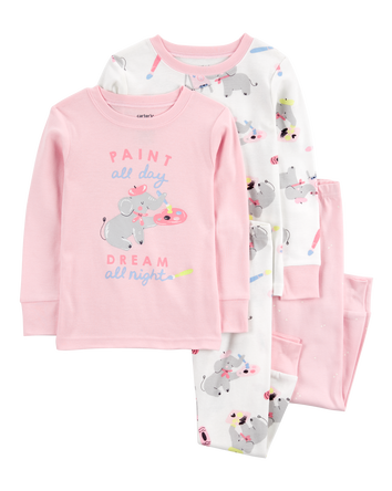 Toddler 4-Piece Painter Elephant 100% Snug Fit Cotton Pajamas, 