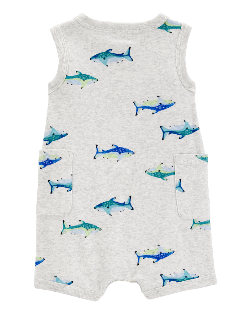 Baby Fish Cotton Blend Romper - Grey, image 2 of 4 slides