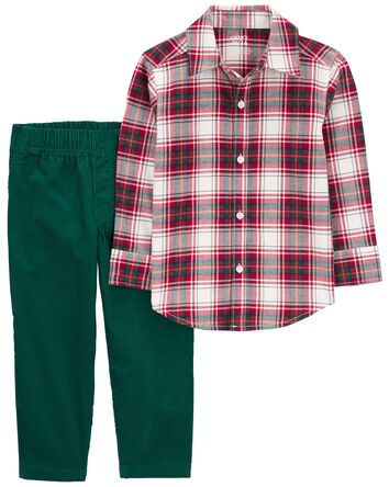 Toddler 2-Piece Plaid Button-Down & Pull-On Corduroy Pant Set, 