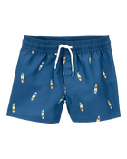 Toddler Boy Surfboard-Print Pull-On Swim Trunks, image 1 of 4 slides