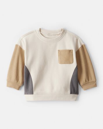 Baby Boy Colorblock French Terry Long-Sleeve Pullover Sweatshirt - Tan, 