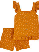 Gold - Kid 2-Piece Floral Crinkle Jersey Outfit Set