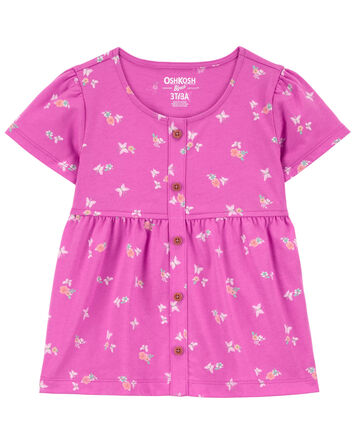 Baby Butterfly Print Button-Front Top, 