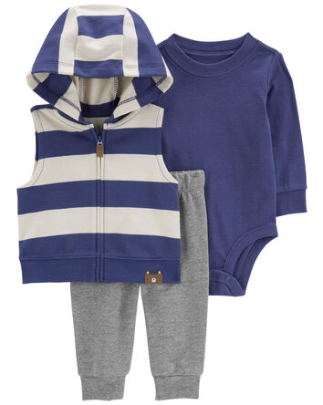 Baby 3-Piece Striped Little Vest Set, 