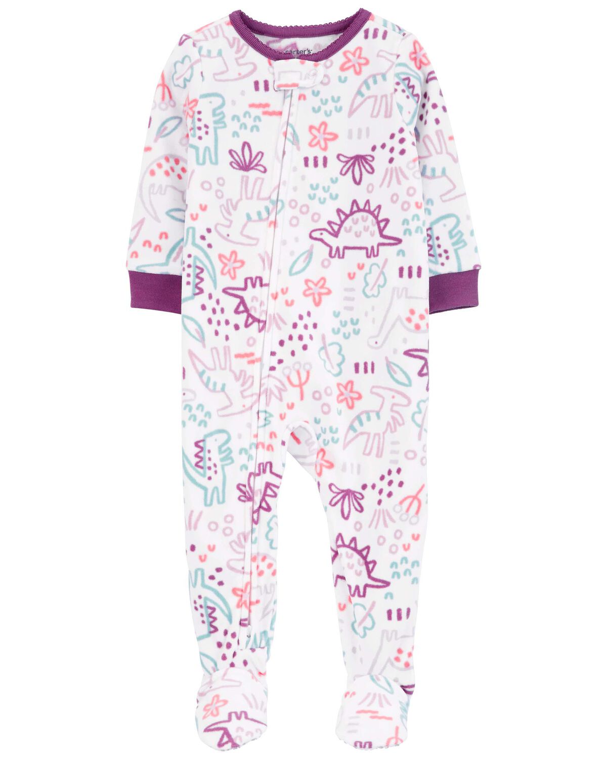 Ivory/Purple Baby 1Piece Dinosaur Fleece Footie Pajamas