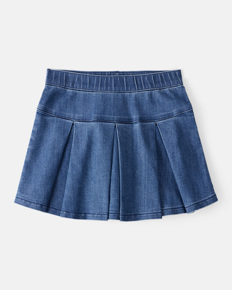 Kid Pull-On Pleated Denim Skort - 70s Blue Wash, image 1 of 4 slides