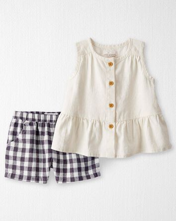 Baby 2-Piece Ruffle Top & Gingham Shorts Made With Linen and LENZING™ ECOVERO™, 