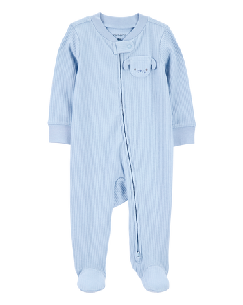 Baby Dog Pocket 2-Way Zip Ribbed Sleep & Play Pajamas - Blue, 