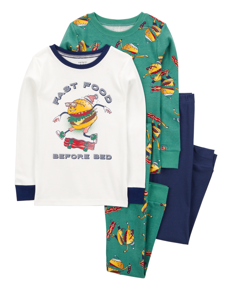 Kid 4-Piece Fast Food Before Bed 100% Snug Fit Cotton Pajamas, image 1 of 4 slides