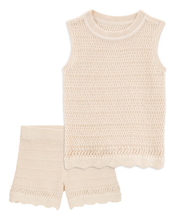 Baby 2-Piece Crotchet Knit Tank & Shorts Set - Ivory
, 