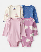 Baby Girl 4-Pack Polar Bear Print Cotton Long-Sleeve Multipack Bodysuits - White/Purple/Blue, image 1 of 6 slides