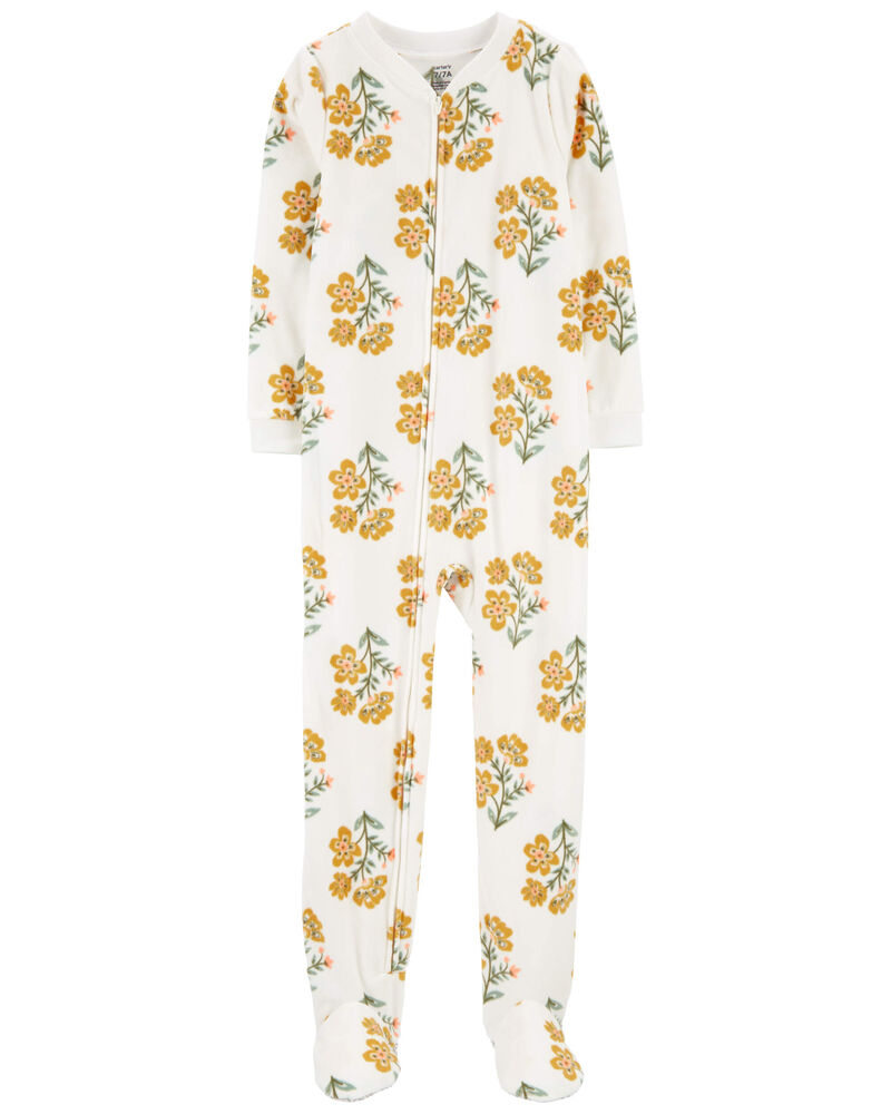Kid 1-Piece Floral Fleece Footie Pajamas, image 1 of 3 slides