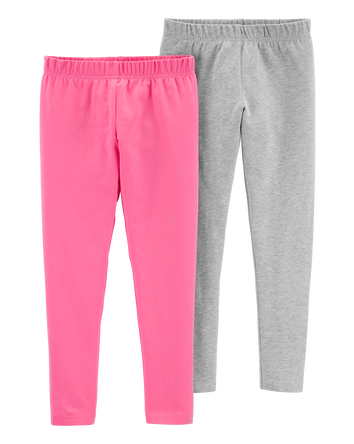 Kid 2-Pack Pink & Grey Cotton Stretch Leggings, 