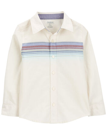 Striped Long-Sleeve Button-Down Shirt - White, 