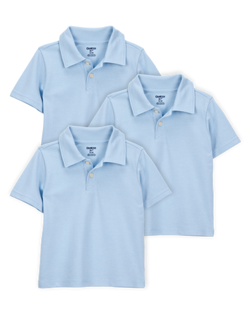 Toddler 3-Pack Pique Uniform Polo Shirts - Blue, 