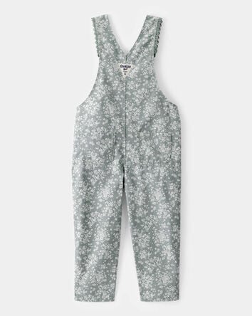 Toddler Lightweight Floral Print Canvas Overalls - Green, 