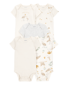Baby 5-Pack Striped Birds Short-Sleeve Cotton Bodysuits - Ivory, image 1 of 7 slides