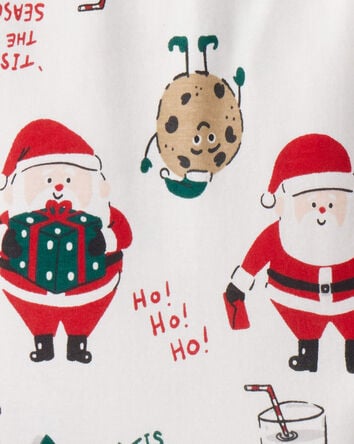 Toddler Christmas Santa Print 100% Cotton Long-Sleeve Snug Fit 2-Piece Pajamas - White, 