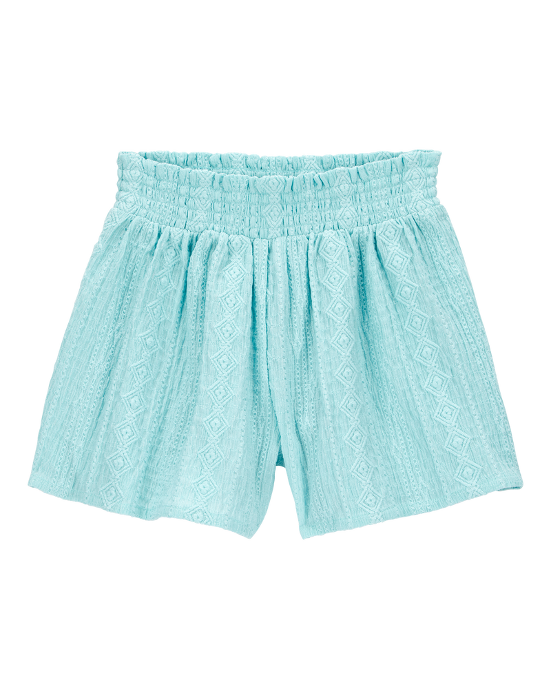 Kid Pull-On Smocked Shorts - Blue, image 1 of 4 slides