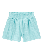 Kid Pull-On Smocked Shorts - Blue, image 1 of 4 slides