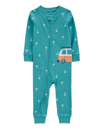 Baby Boy Car Palm Tree Snug Fit Cotton Footless 1-Piece Pajamas - Turquoise, 