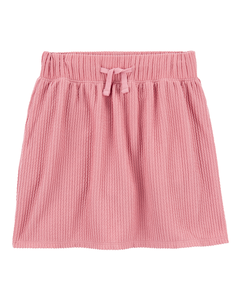Kid Ribbed Textured Drawstring Skort - Pink, image 1 of 4 slides