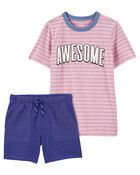 Kid 2-Piece Awesome Graphic Tee & Pull-On French Terry Shorts Set
, image 1 of 5 slides