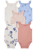Multi - Baby 5-Pack Floral Flutter Bodysuits