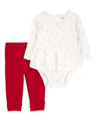 Baby Girl 2-Piece Snowflake Peplum Bodysuit Pant Set, image 1 of 4 slides