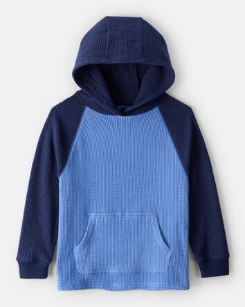 Boys Waffle Knit Color Block Hoodie - Blue, 