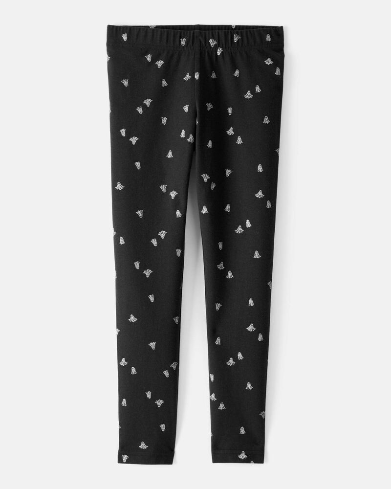 Kid Cotton Halloween Ghost Stretch Leggings - Black, image 1 of 4 slides