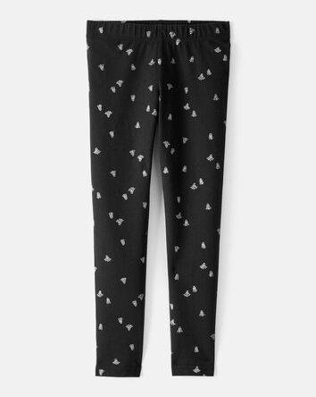 Kid Cotton Halloween Ghost Stretch Leggings - Black, 