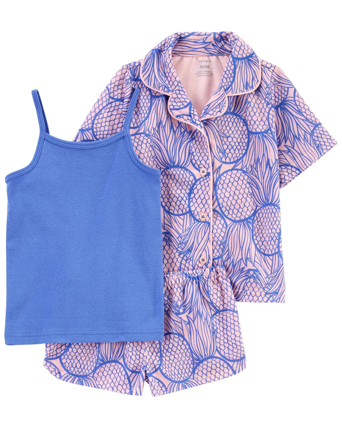 Blue Toddler 3Piece Pineapple Loose Fit Pajamas