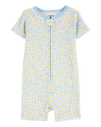 Baby Daisy Floral Snug Fit Cotton 1-Piece Pajamas - Blue, 