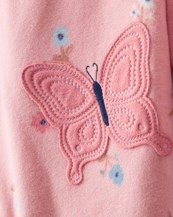 Toddler Girl Butterfly & Floral Print Loose Fit Long-Sleeve 2-Way Zip 1-Piece Pajamas - Pink, 