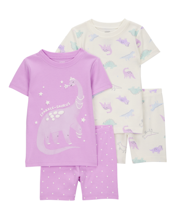 Baby Dinosaur Print Snug Fit Cotton 4-Piece Pajamas, 