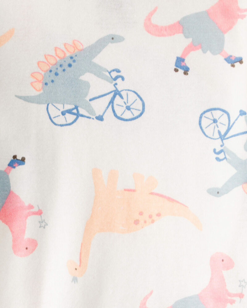 Baby Girl Dinosaur Print 100% Cotton Long-Sleeve 4-Piece Pajamas - Blue/White, image 3 of 4 slides