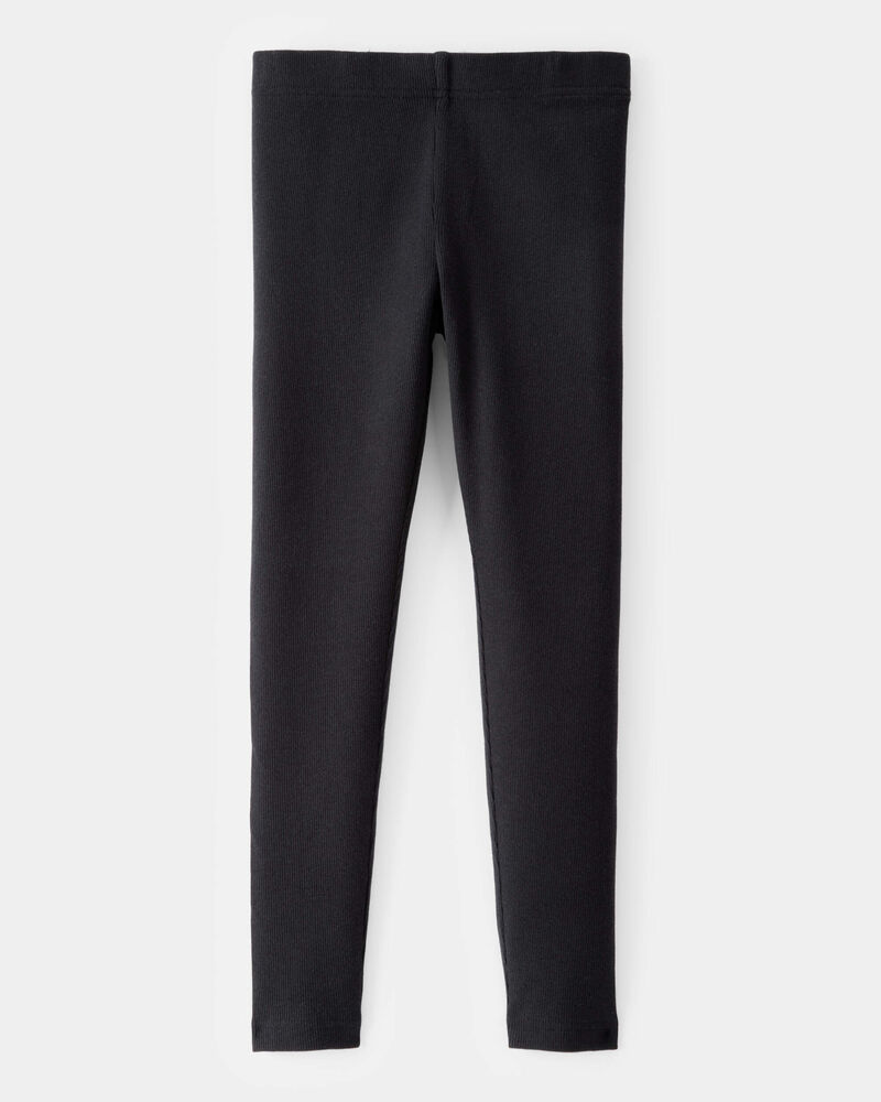 Kid Solid Cotton Ribbed Stretch Leggings - Black, image 2 of 4 slides